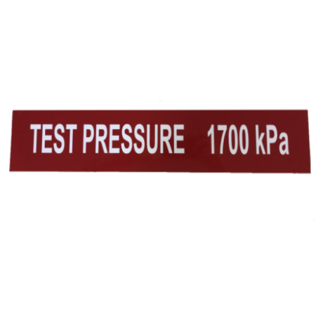 Test pressure 1700 kPa sign.